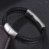 Bedelarmbanden punk lederen armband voor mannen zwart gevlochten touw handketen roestvrijstalen magnetische clasps mannelijke sieraden geschenken pw804