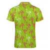 Polos pour hommes Flamingo Bird Polos décontractés T-shirts rayés verts et roses Homme Manches courtes Chemise personnalisée Date Mode Vêtements surdimensionnés