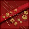 Earrings Necklace Set Ethiopian Red Stone African Jewellry Women Bride Habesha Jewelry Drop Delivery Sets Dhgarden Dhrfl