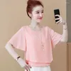 Kvinnors blusar Fashion Women Solid Chiffon Blue 2023 Summer Office Elegant Shirt Causal Loose Half Sleeve