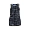 Runway Dresses Designer French paljettvävd pärlor med tweed ärmlös klänning Chic Blue White Plaid åldrande väst kjol 9o2p