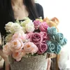 Decorative Flowers 6 Heads/Bouquet Roses Artificial Pink White Peonies Silk Wedding Home Decoration Peony