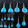 Pendientes colgantes de araña para mujer, turquesas azules naturales, piedra preciosa en forma de lágrima, cuentas de Reiki curativas, joyería Bohemia R3180, envío directo Dhuws