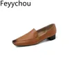 Dress Shoes Women Pumps Med Heels Spring Autumn Square Toe Slip On Pu Deep Mouth 2023 Sexy Fashion Apricot Brown Big Size 34-48