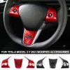 Nouveau 3 pièces en Fiber de carbone modèle voiture volant panneau couverture autocollant garniture décoration pour Tesla modèle 3 y 2021 accessoires modifiés