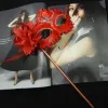 8 Colors New Handmade Plastic with Flowers and Feather Elegant Masquerade Ball Masks on Sticks Wholesale