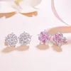 Fashion Pink Shiny Cherry Blossom Zircon Stud örhängen Kvinnor Classic Crystal Sterling Silver Stud örhängen Söt uttalande örhängen Vintage smycken