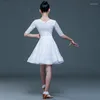 Scene Wear Kids Dresses For Girls White Short Sleeve Tops Split Dress kjolar Latin Dance Ballroom Performance Clothes SL2265