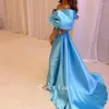 Vestidos de festa pura sereia azul de fada no ombro da noite para feminino aniversário de casamento árabe longa vestidos formais formais sf053
