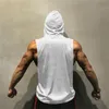 Mens Tank Tops Plain Bodybuilding Hooded Top Men Gym Clothing Cotton Sleeveless Sweatshirt Fitness Vest Workout Sportswear Tees 230524