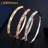 Armbanden CWWZircon Micro Pave Zirconia Rose Goud en Zilver Kleur Liefde Snake Leopard Open Manchet Bangle Armband voor Vrouwen Gift BG032