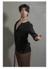 Stage Wear 2023 Latin Dance Tops Men Long Sleeves Loose Practice V Neck Black/White/Brown/Grey T Shirt Rumba Cha Clothes