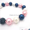 Earrings Necklace Lovely Baby Girls Gifts 20Mm Purplish Blue Pearl Beads Strand Chunky Bubblegum Pink Bow Elastic Head Ban Dhgarden Dhmae