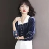 Blouses femmes automne hiver chemise à manches longues femmes Vintage velours Blouse femmes hauts et dames Blusas Y Camisas Blusa Feminina