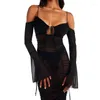 Casual jurken zomer lange mouw jurk mode sexy v-neck riem perspectief backless dames geweldige stretch club kleding