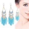 Stud Earrings Fashion Bohemian Ethnic Style Leaf Jewelry Retro Long Tassel Colorful Feather For Women Gift