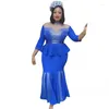 Robes de travail Slim Sexy Womens Long Skirt Suit Sleeved Top Hip 2 Piece Solid Diamond Loose African National Costume Summer