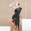 Scena noszona kobietę z tańca łacińskiego sukienka seksowna z ramiączki Topy siatkowe spódnica Chacha Performt strój rumba ubrania tańca vdb5723