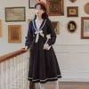 Robes décontractées 2023 doux automne à manches longues femmes robe Style Preppy Vintage arc marin col rétro femme