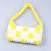 Evening Bags Winter Yellow White Plaid Acrylic Beaded Bag Handmade Contrast Color Armpit For Women 2023 High Quality Shoulder