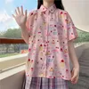 Camisas casuais masculinas kawaii bolo de morango impressão de manga curta tops femininos fofos camisas mujer japonês verão mulher doce lolita blusas rosa