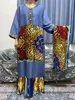 Vêtements ethniques 2023 afrique femmes Dashiki Demin tissu Robe avec écharpes Maxi dame Robe ample à manches longues caftan Vestidos islamique