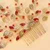 Hair Clips Bride Wedding Combs Gold Color Metal Leaves Hairpins For Bridesmaid Noiva Jewelry Sparkly Rhinestone Headpieces