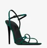 Toppmärke Kvinnor Clara Sandaler Shoes Silk Satin Pointed-Toe Stiletto klackar Lady Party Wedding Lady Gladiator Sandalias Green Black Pink EU36-43