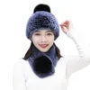 Bufanda de piel de conejo Rex Real para mujer, conjuntos de gorro cálido de invierno, gorro de alta elasticidad