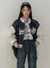 女性用ジャケットHouzhou Y2KレトロジッパーボンバーKPOPハラジュクストリートウェアパッチワークピンクのクロップジャケットビンテージスクールスタイルのレターコート