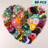 60 Teile/satz Vintage Haargummis Dehnbare Satin Scrunchie Pack Frauen Elastische Haarbänder Mädchen Kopfbedeckungen Einfarbige Gummi Haargummis M66