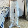 Men's Jeans Men's Jeans Hole Knife Cut Loose Straight Wide-legged White Spring And Autumn Hip-hop Trousers Men's Women's Tide Mens JeansMen's L230520