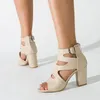 Sandals Women Fashion Summer Pattern Cutout Solid Color Open Toe Comfortable Square Heel Thick S For Wide