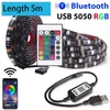 SMD5050 Kit de tira LED 5M DC5V Controle Bluetooth USB Luzes de humor decorativas festivas Lâmpadas arco -íris Faixas de corrida de cavalos