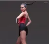 Stage Wear 2023 Lady Latin Dans Etek Kadınlar için Siyah Tassel Stilleri Elbise Yarışması/Uygulama Dancewear Etekler S-2XL