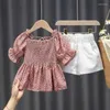 Conjuntos de ropa 2023, ropa de verano para niñas, moda, estampado Floral, camisa para niña, pantalones cortos, conjunto para niños, traje informal para niñas, I36