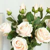 Dekorativa blommor 3 Huvudinsats Konstgjord blommor Silk Rose White Eucalyptus lämnar Peony Bouquet Fake For Wedding Table Party Vase Home Decor