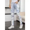 Abbigliamento firmato Amires Jeans Pantaloni in denim Amies Jeans Uomo Autunno 2021 Nuova vernice danneggiata Fori graffiati Pantaloni slim fit a gamba dritta Distressed Strappato Skinny Motocyc