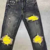 Abbigliamento firmato Amires Jeans Denim Pantaloni Amies Trendy Brand Washed Hole Made Old Patch Mx1 Jeans slim fit elasticizzati Uomo American High Street Ins Feet Distressed Ripp