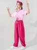 Scene Wear Girls Pink Tops Pants Kort ärmar Jazz Dance Costume Hip Hop Performance Clothes Kpop Concert Outfit Street BL10640