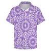 Camisas casuais masculinas Amethyst lavanda mandala roxa e estampa branca camisa de férias flora