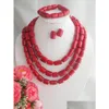 Boucles d'oreilles Collier Ensemble Incroyable Perles De Corail Rouge Ensembles Artificiels Africains Nigérians Drop Delivery Bijoux Dhgarden Dhsoe