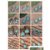 Dangle Chandelier High Grade Womens Diy Tibetan Sier Turquoise Earrings 12 Pieces A Lot Mixed Style Round Flower European Beads Ea Dhgei