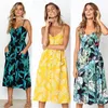 Boho bloemenjurk zomer vintage casual sundress vrouwelijke strandjurk midi knop backless polka stip gestripte vrouwen jurk