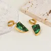 Stud Earrings SINLEERY Stainless Steel Green Natural Stones Inside Hoop For Women Fashion Jewelry Accessories DL105 SSB