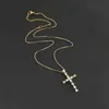 NS1082 Gioielli di religione cristiana con diamanti di alta qualità Catena in acciaio placcato oro CZ Micro Pave Collana con pendente a croce