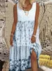 Plus size jurken Casual vrouwen zomer Midi -jurk 5xl 2023 grote bloemenprint mouwloze bemanningsleden een lijn boho strand