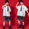 Stage Wear Kids Koreaanse Japanse school JK -uniform voor meisjes zeemanstijl shirt geplooide rok shorts tie kleding set student outfit pakken