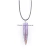 Pendant Necklaces Natural Stone Long Point Chakra Charm Golden Sand Aventurine Amethysts Agates Jewelry Leather Chains 45Cm Bn346 Dr Dhgxk