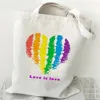 LGBT Bag Love Is Loves Rainbow Baskısı Tuval Çantası Bir Omuz Sırt Çantası Öğrenci Eğlence Çantası Alışveriş Çantası